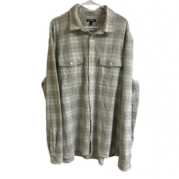 Express Men’s XXL Tall Flannel Gray Plaid Button Long Sleeve Casual Shirt - Picture 1 of 8
